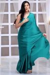 Majesty 1-Minute Ready To Wear Rama Satin Silk Saree