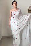 Super classy 1-Minute Ready To Wear White Georgette Saree