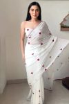 Super classy 1-Minute Ready To Wear White Georgette Saree