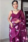 Most Flattering 1-Minute Ready To Wear Wine Organza Silk Saree