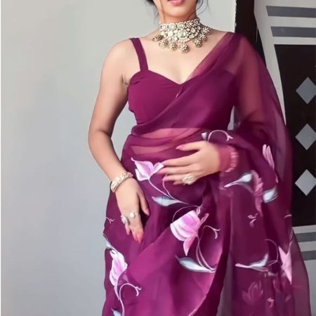 Most Flattering 1-Minute Ready To Wear Wine Organza Silk Saree