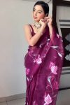 Most Flattering 1-Minute Ready To Wear Wine Organza Silk Saree