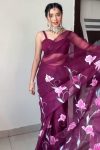 Most Flattering 1-Minute Ready To Wear Wine Organza Silk Saree