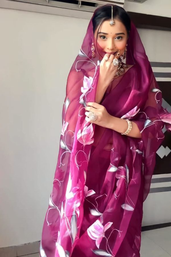 Most Flattering 1-Minute Ready To Wear Wine Organza Silk Saree