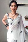 Devastating 1-Minute Ready To Wear White Georgette Saree