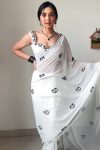 Devastating 1-Minute Ready To Wear White Georgette Saree