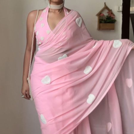 Incomparable 1-Minute Ready To Wear Pink Georgette Saree