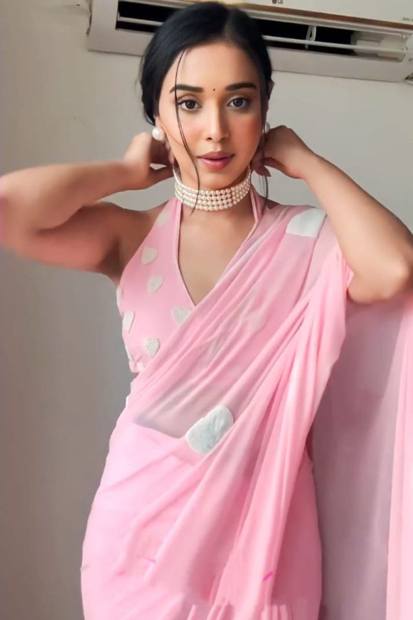 Incomparable 1-Minute Ready To Wear Pink Georgette Saree