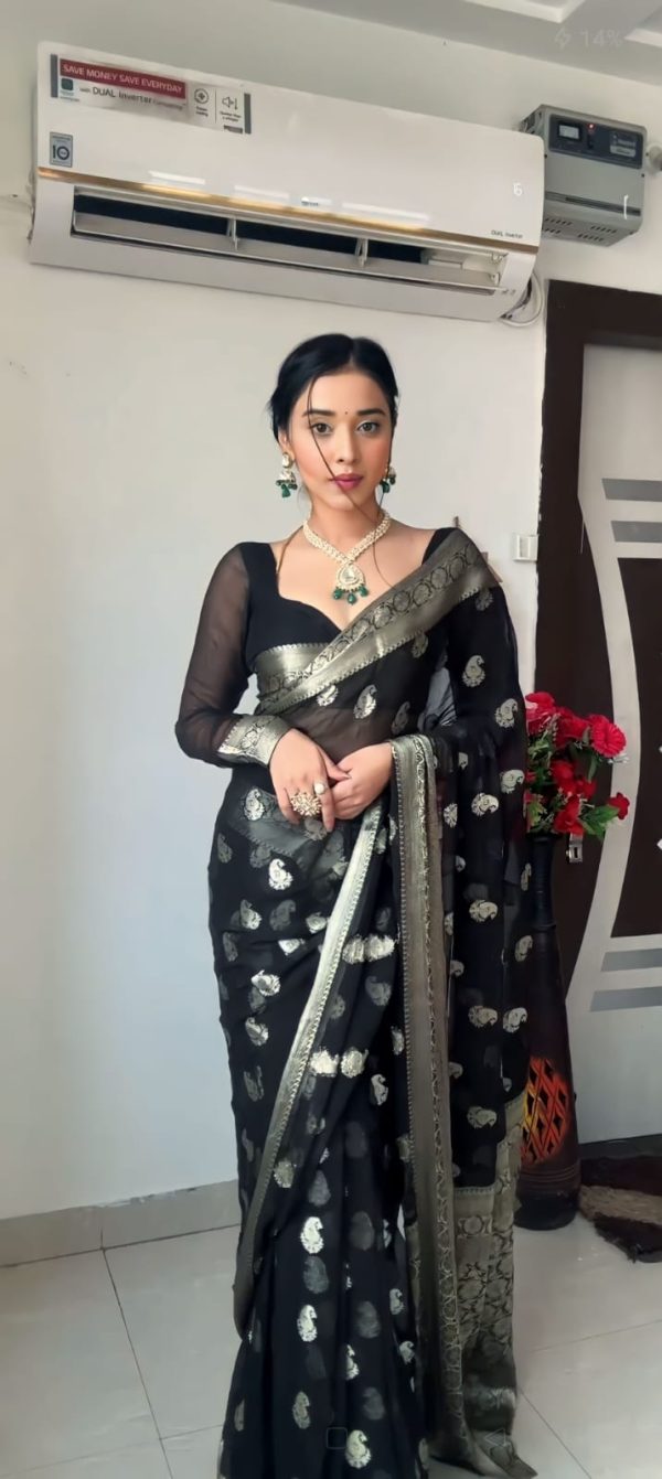 Beautiful 1-Minute Ready To Wear Black Cotton Silk Saree