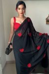 Super extravagant 1-Minute Ready To Wear Black Georgette Saree