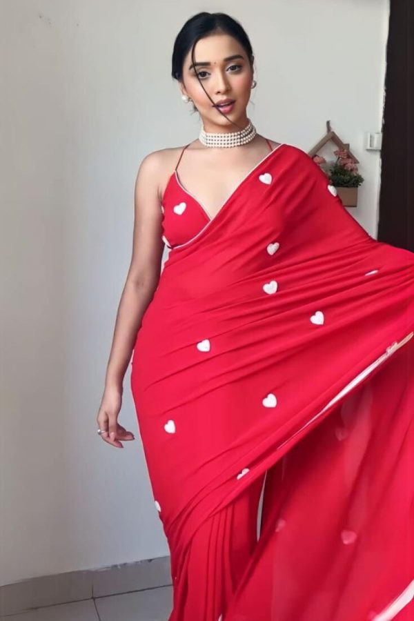 Effervescent 1-Minute Ready To Wear Red Georgette Saree