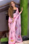 Imaginative 1-Minute Ready To Wear Pink Printed Georgette Saree