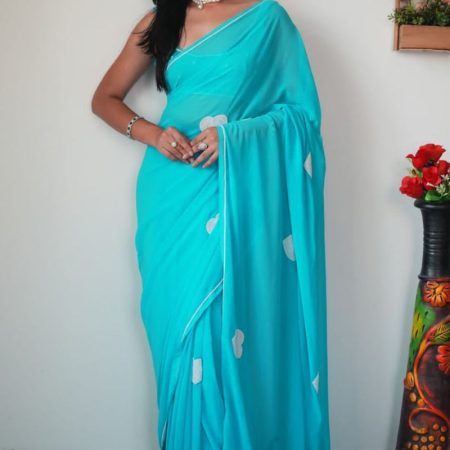 Confounding 1-Minute Ready To Wear Sky Georgette Saree