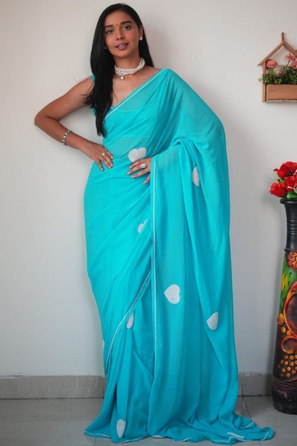 Confounding 1-Minute Ready To Wear Sky Georgette Saree