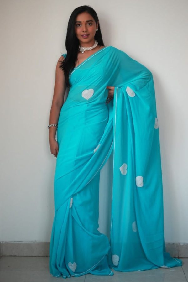 Confounding 1-Minute Ready To Wear Sky Georgette Saree