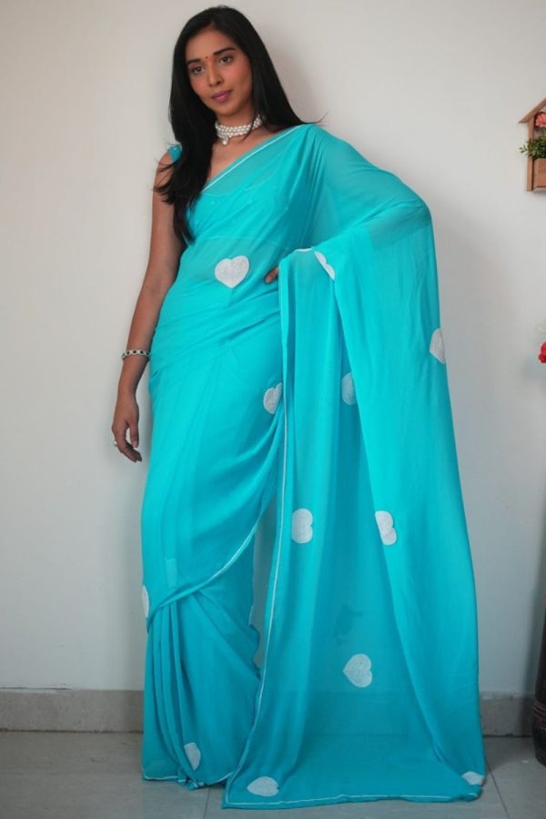 Confounding 1-Minute Ready To Wear Sky Georgette Saree