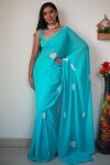 Confounding 1-Minute Ready To Wear Sky Georgette Saree