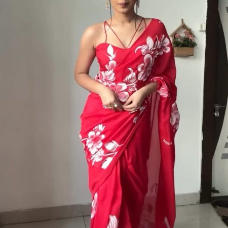 Gleaming 1-Minute Ready To Wear Red Georgette Saree