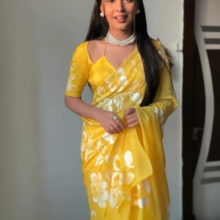 Luminous 1-Minute Ready To Wear Yellow Georgette Saree