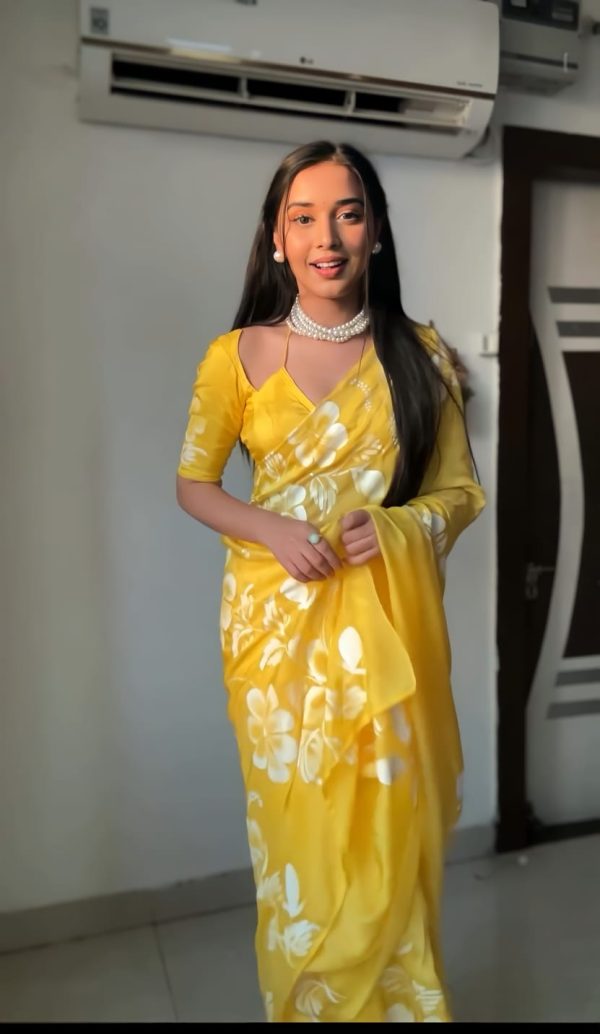 Luminous 1-Minute Ready To Wear Yellow Georgette Saree