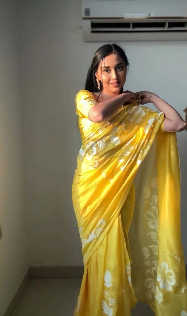 Luminous 1-Minute Ready To Wear Yellow Georgette Saree