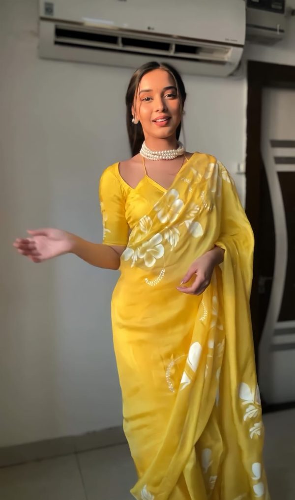 Luminous 1-Minute Ready To Wear Yellow Georgette Saree