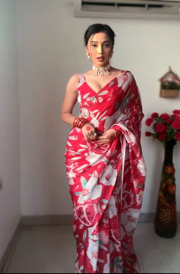 Lovely 1-Minute Ready To Wear Red Georgette Saree