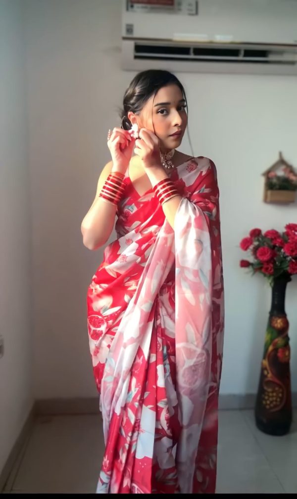 Lovely 1-Minute Ready To Wear Red Georgette Saree