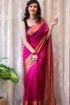 Imbrication 1-Minute Ready To Wear Dark Pink Chiffon Silk Saree