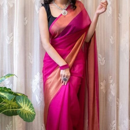 Imbrication 1-Minute Ready To Wear Dark Pink Chiffon Silk Saree