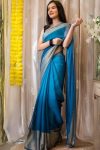 Staggering 1-Minute Ready To Wear Firozi Chiffon Silk Saree