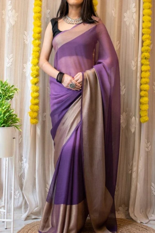 Surreptitious 1-Minute Ready To Wear Lavendor Chiffon Silk Saree