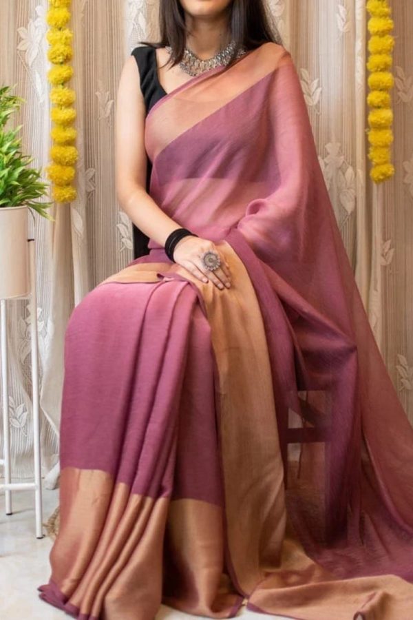 Epiphany 1-Minute Ready To Wear Pink Chiffon Silk Saree