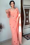 Smashing 1-Minute Ready To Wear Peach Georgette Saree