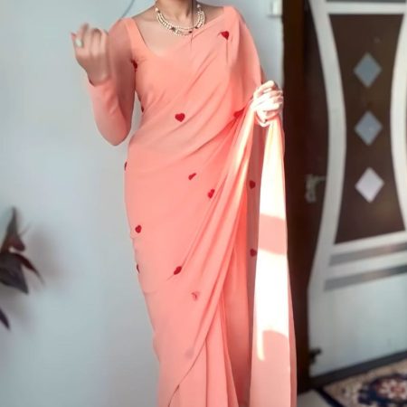 Smashing 1-Minute Ready To Wear Peach Georgette Saree