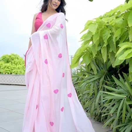 Aplomb 1-Minute Ready To Wear Light Pink Georgette Saree