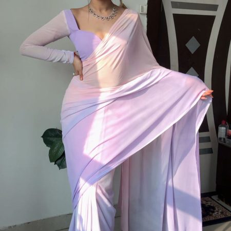 Glamorous 1-Minute Ready To Wear Lavender and Pink Georgette Saree