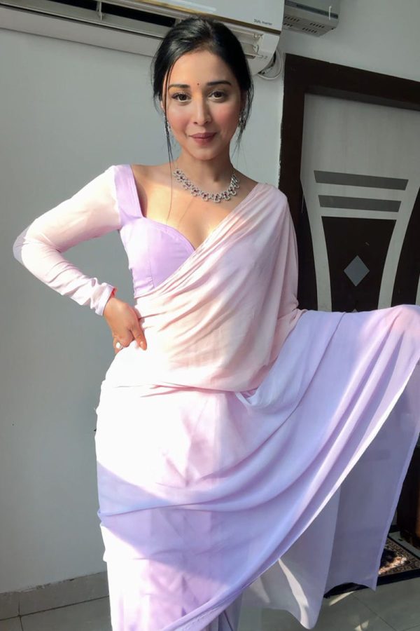 Glamorous 1-Minute Ready To Wear Lavender and Pink Georgette Saree