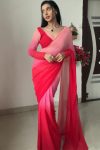 Allure 1-Minute Ready To Wear Red and Baby Pink Georgette Saree