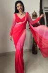 Allure 1-Minute Ready To Wear Red and Baby Pink Georgette Saree