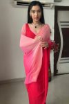 Allure 1-Minute Ready To Wear Red and Baby Pink Georgette Saree