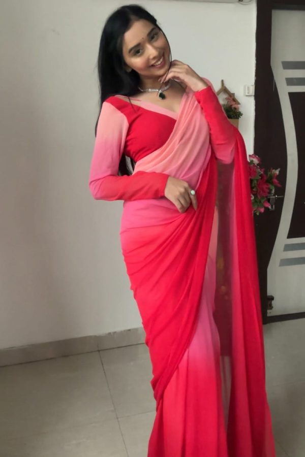 Allure 1-Minute Ready To Wear Red and Baby Pink Georgette Saree