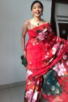 Seraglio 1-Minute Ready To Wear Red Organza Silk Saree