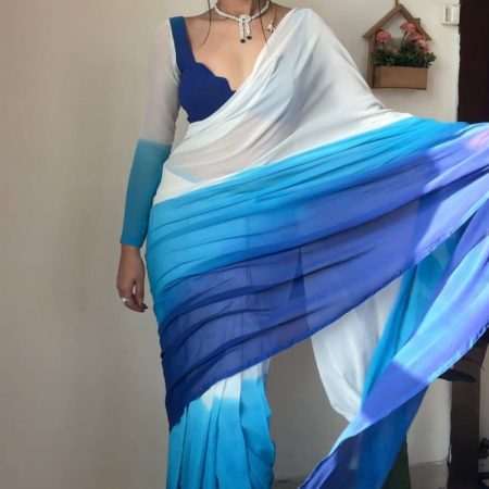 Vibrant 1-Minute Ready To Wear Firozi and Blue Georgette Saree