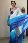 Vibrant 1-Minute Ready To Wear Firozi and Blue Georgette Saree