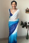 Vibrant 1-Minute Ready To Wear Firozi and Blue Georgette Saree