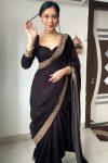 Supernal Black 1 Minute Ready To Wear Velvet Saree With Blouse Piece