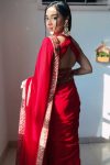 Winsome Red 1 Minute Ready To Wear Velvet Saree With Blouse Piece