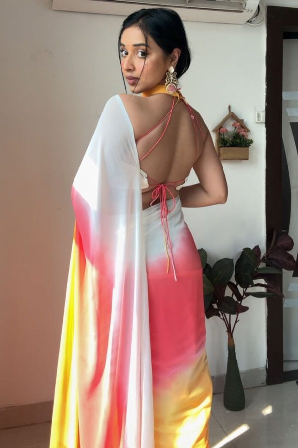 Luminous 1-Minute Ready To Wear Yellow and Pink Georgette Saree