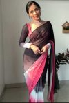 Resplendent 1-Minute Ready To Wear Black and Pink Georgette Saree